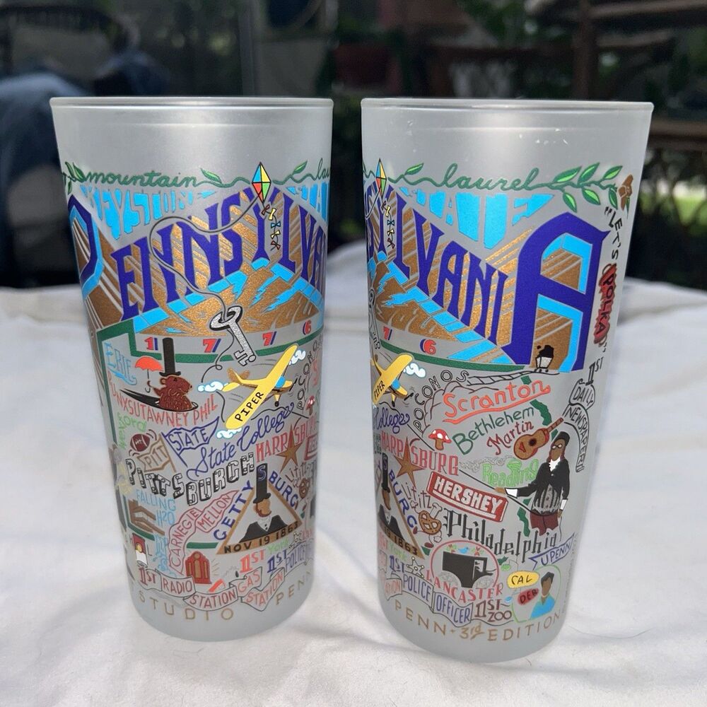 2 Catstudio Drinking Glass Pennsylvania Frosted Glass Glasses 15oz Set